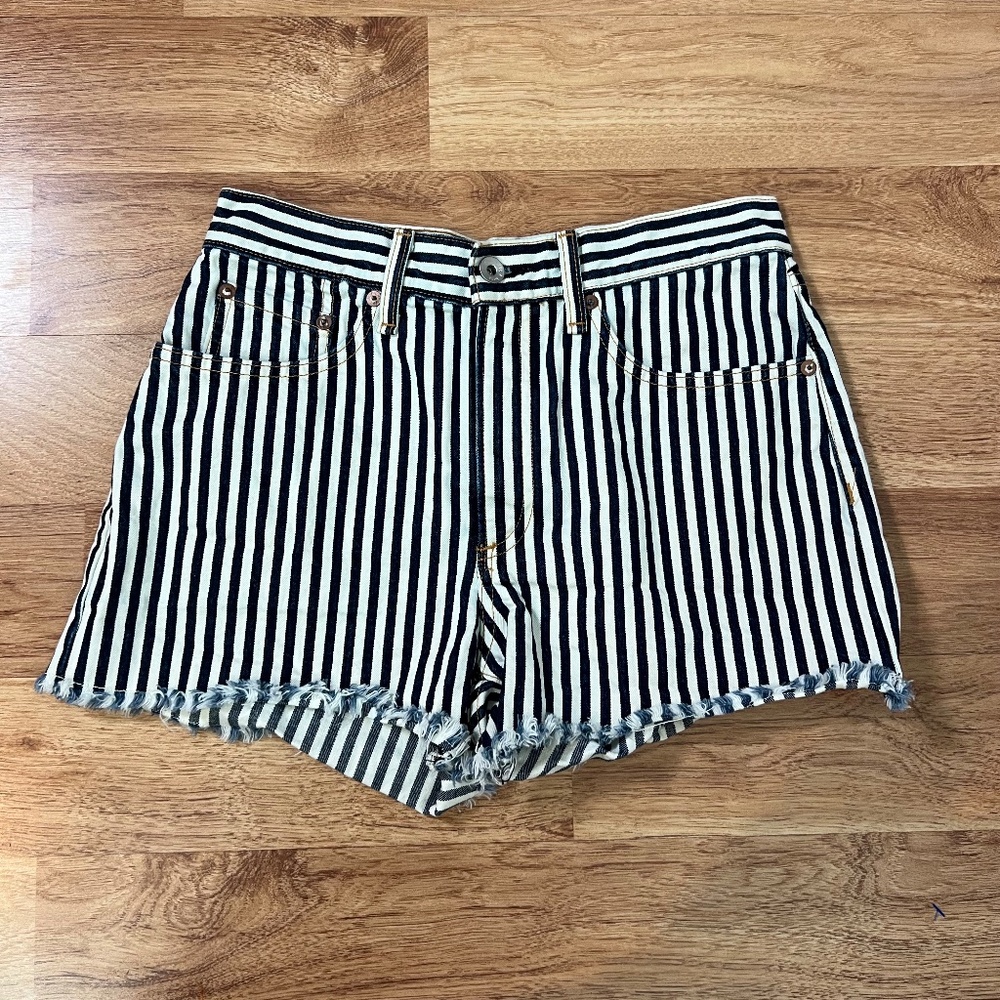 Rag & Bone Women’s Indigo Pin Striped Justine Denim Shorts Size 26 Summer Preppy